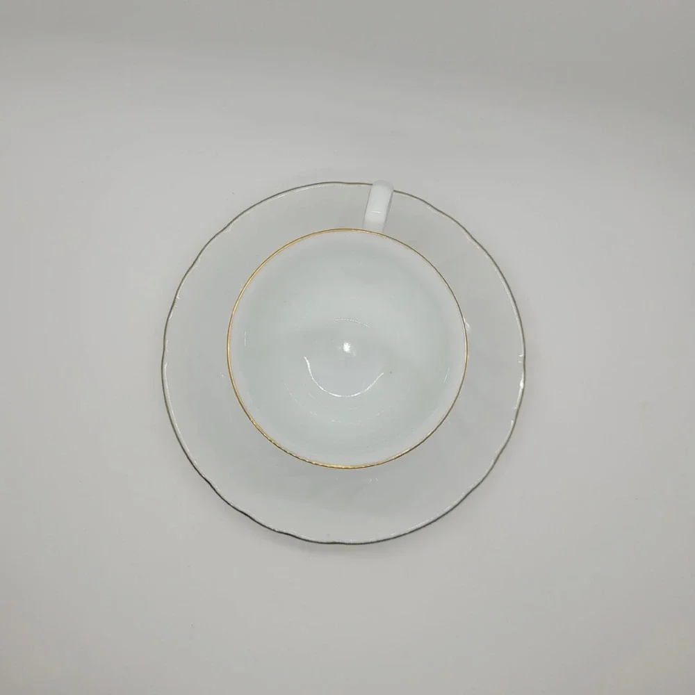 Mikasa Wedding Band Tea Cup Saucer Set Gold Trim White Fine China Japan